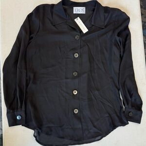 EROS Black Silk Button-Up Blouse - Size L